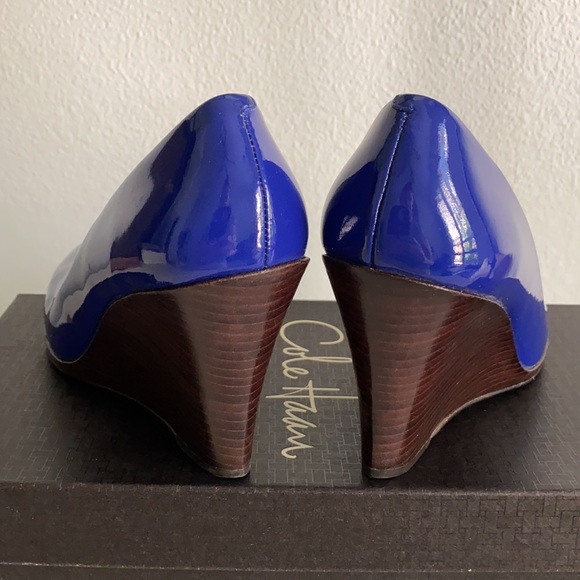 Cole Haan Blue Patent Leather Platform Wedge Heels Size 7 - Picture 7 of 12